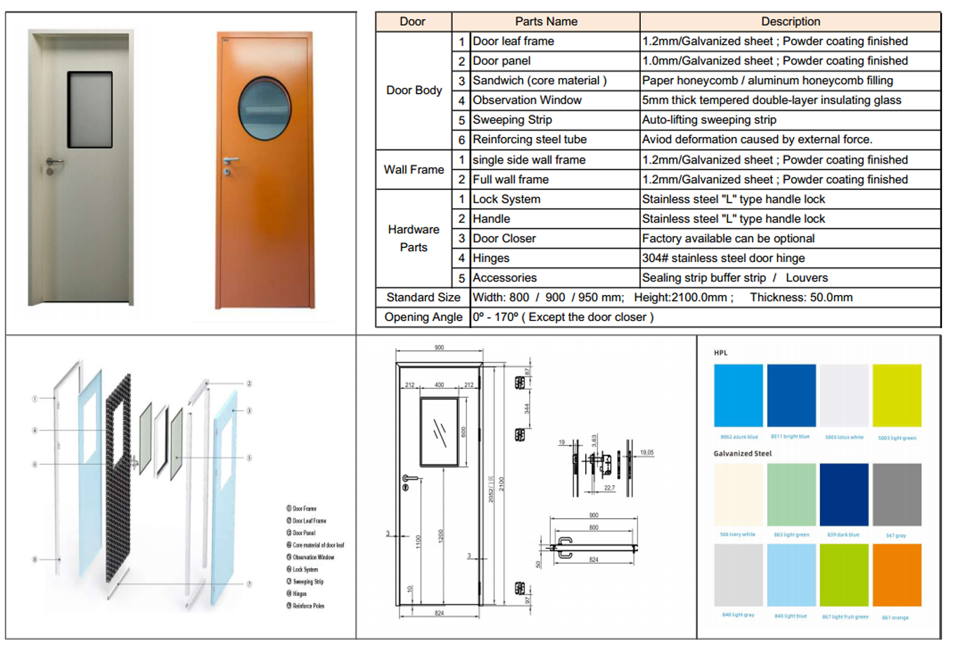 Single - Steel Clean Room Door Technical Data